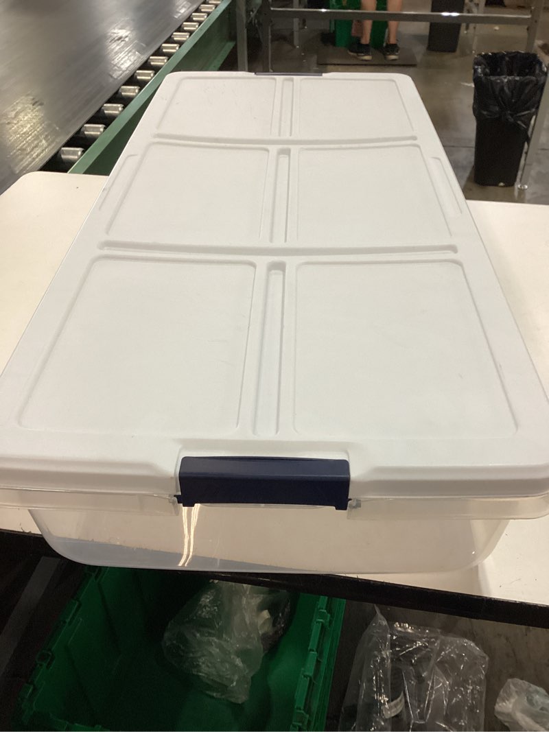 Condition photo showing Good Condition for project source large 13-gallons (52-quart) clear, white underbed tote with latching lid