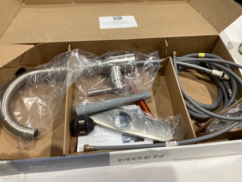 Condition photo showing Good Condition for Moen Adler Spot Resist Stainless One-Handle High Arc Pulldown Kitchen Faucet with Power Clean, 87233SRS Spot Resist Stainless Standard