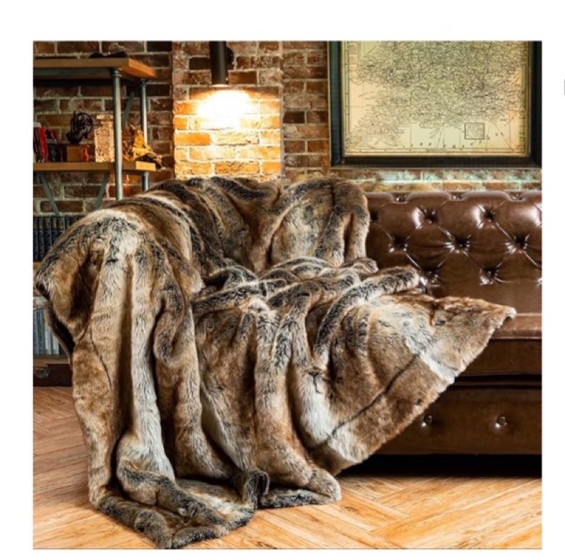 BATTILO HOME Luxury Brown Faux Fur Blanket Thick Warm Elegant Cozy Fuzzy Throw for Couch, Bed, Sofa Fluffy Blankets Decorative Reversible to Plush Velvet, 50\"x60\",4 units 