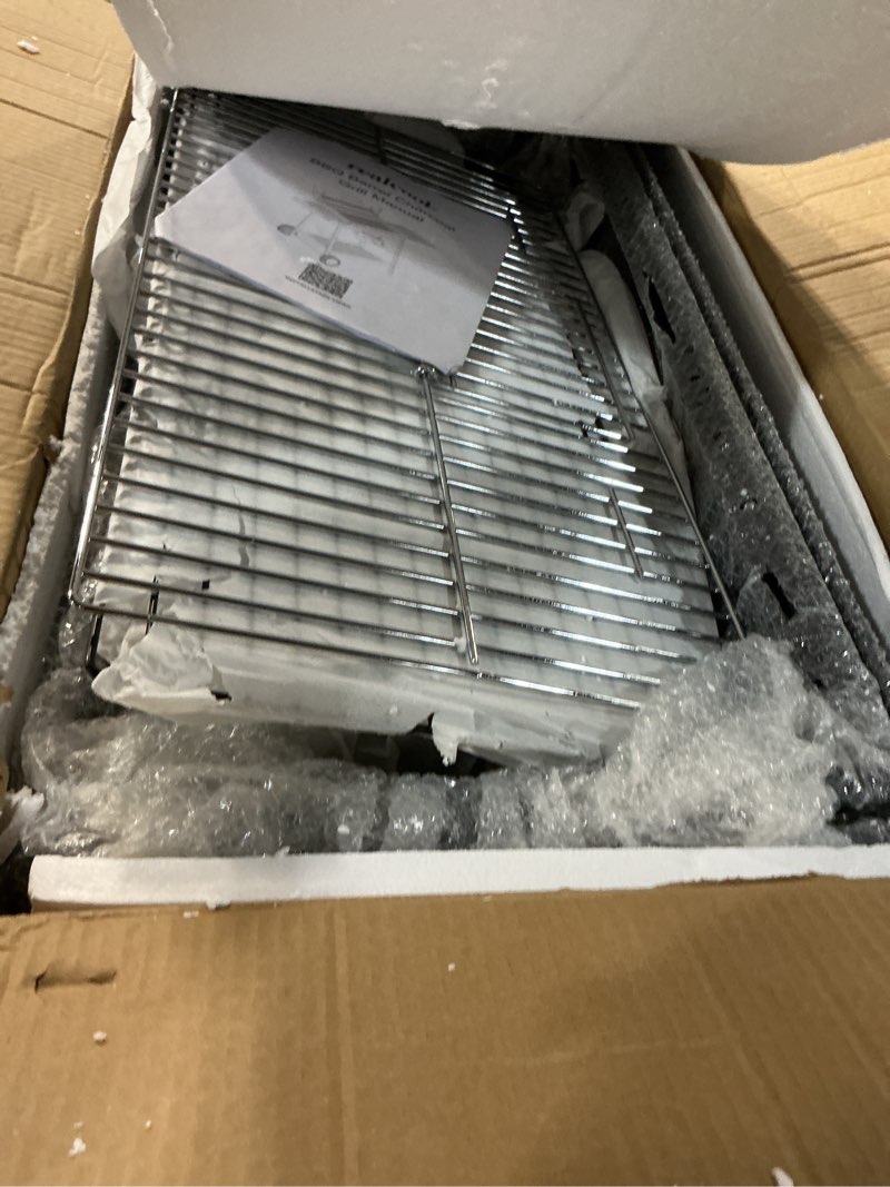 Condition photo showing Good Condition for realcook bbq barrel charcoal grill: spacious premium outdoor barbecue grills with side tables - perfect for outdoor cooking backyard grilling patio tailgating camping picnic and party l barrel grill