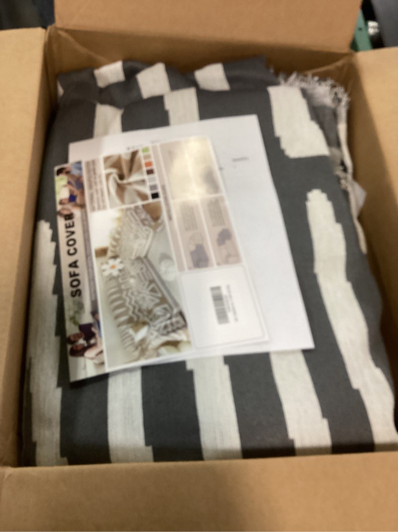 Condition photo showing Good Condition for OstepDecor Boho Sectional Couch Covers 2 Pieces, L Shaped Sofa Cover, Chenille Couch Cover for Dogs Washable, Couch Cover Blanket, Sofa Slipcover for 2-3 Cushion Couch (71"x118"+91"x134", Dark Grey) Bohemia Dark Grey Chaise+3 or 4 Seats