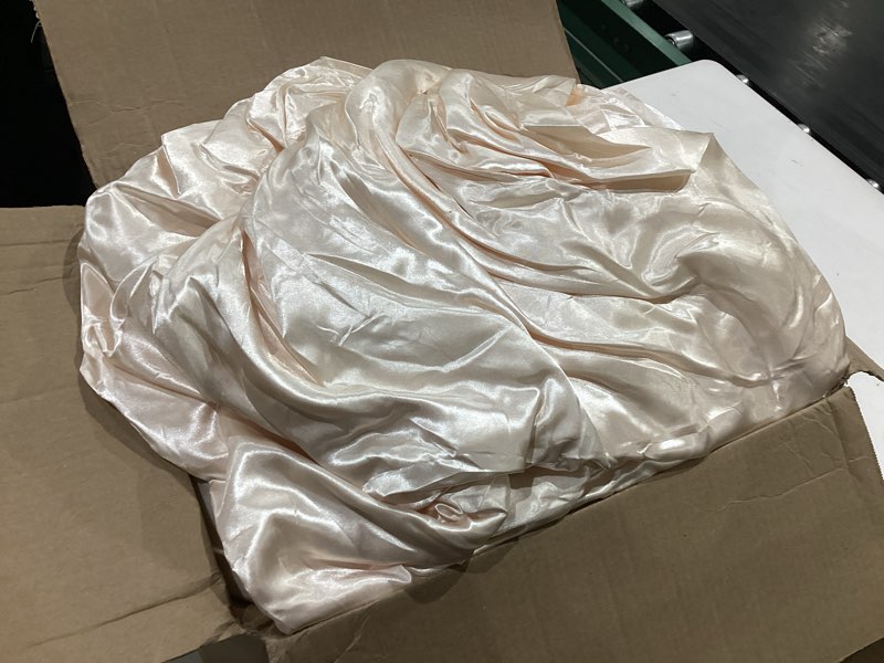 Condition photo showing As Is for mr&hm satin comforter king 7 pieces - luxurious pinch pleat bedding set with comforter, flat sheet, fitted sheet, pillowcases & shams, super silky soft bed set for all season (king, beige) beige king