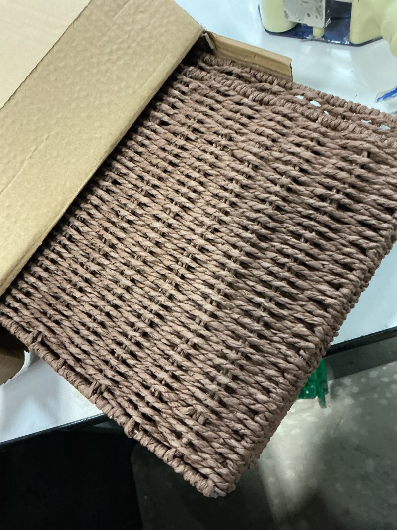 Condition photo showing Good Condition for vagusicc wicker storage basket, set of 2 hand-woven paper rope wicker basket, small storage baskets for organizing toilet paper basket, foldable large cube storage organizer bins for shelves (brown) brown 11.2"d x 6.1"w x 4.8"h