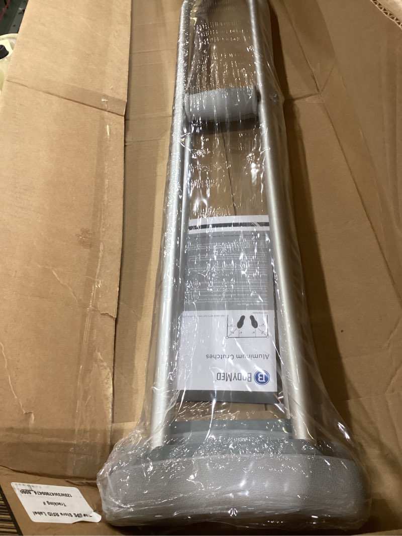 Condition photo showing New/Like New for BodyMed Aluminum Crutches for Adults and Children – Pair of Lightweight, Height Adjustable Crutches – Includes Padded Underarm Cushions, Hand Grips, & Rubber Tips – Max. Weight Capacity 300 lb. Tall, 5'10" – 6'6"