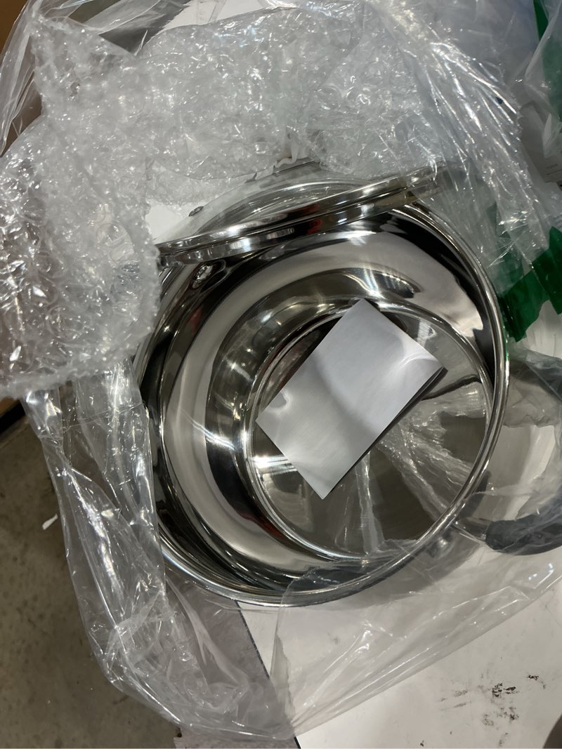Condition photo showing Good Condition for daniks modern 3 quart stainless steel stock pot with glass lid, tri-ply bottom for even heating, induction compatible, dishwasher safe, heatproof handles 3 quarts