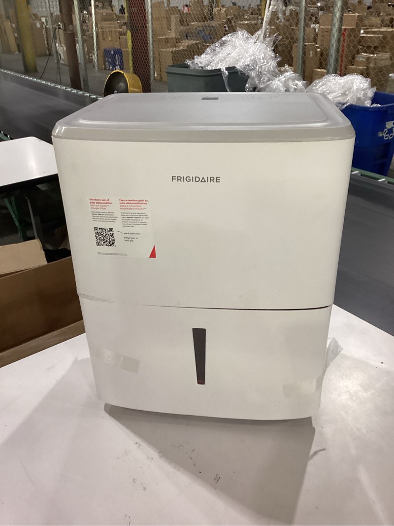 Condition photo showing As Is for Frigidaire 22-Pint Portable Dehumidifier with Wi-Fi and Energy Star Certification for Small/Medium Rooms, Bedrooms & Bathrooms, Custom Humidity Control, Auto Shut Off, White 22 Pint New 2025