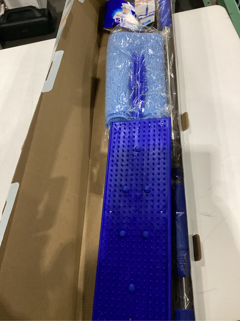 Condition photo showing Good Condition for MR.SIGA Professional Microfiber Mop for Hardwood, Laminate, Tile Floor Cleaning, Stainless Steel Telescopic Handle - 3 Reusable Flat Mop Refills and 1 Dirt Removal Scrubber Included Blue