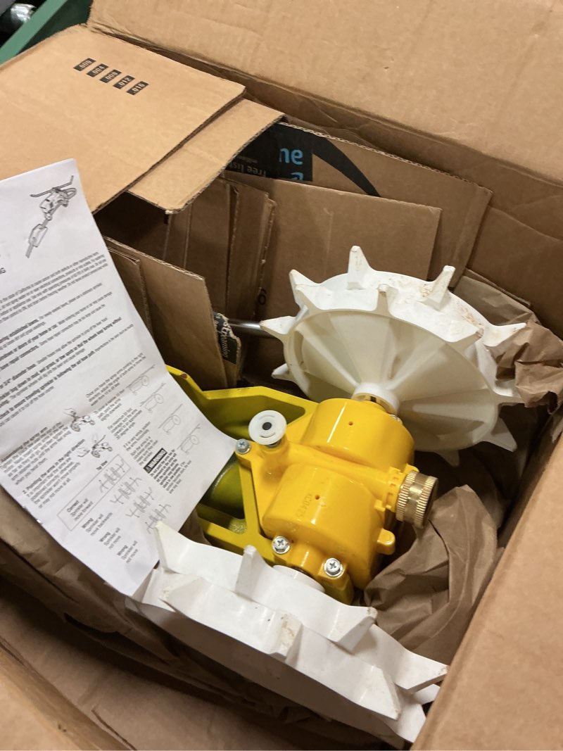 Condition photo showing As Is for Nelson Rain Train 13,500 Square Feet Cast Iron Outdoor Lawn Traveling Water Sprinkler for Yard, and Garden, with Auto Shut Off, Yellow