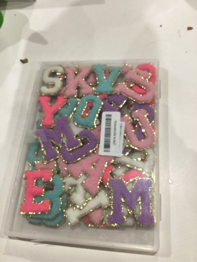 Condition photo showing Good Condition for 52 Pcs Self Adhesive Chenille Letter Patches, A-Z Alphabet Embroidered Sew Applique Repair Patch DIY Crafts for Clothing Jacket Jeans Pants Dress Backpack Hat Decorations Multicolor