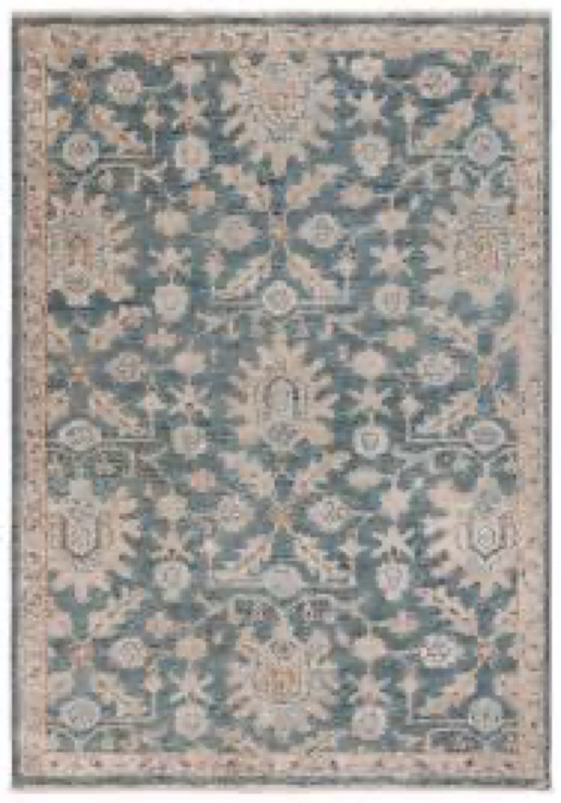 Pink and grey area rug (size unknown)