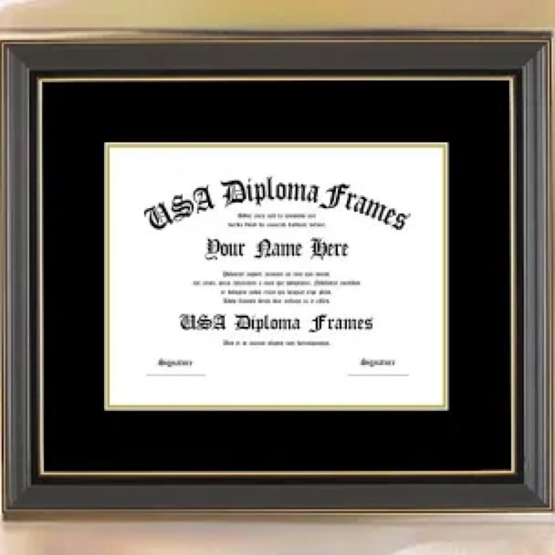framepro 8.5x11 diploma frame with black over gold mat, 11x14 certificate frame, real wood with gold
