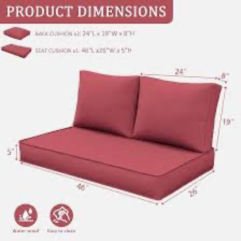 Pakunoda Premium Outdoor Bench Cushions for Patio Furniture 3.5inches Memory Foam Bench Cushion Wate