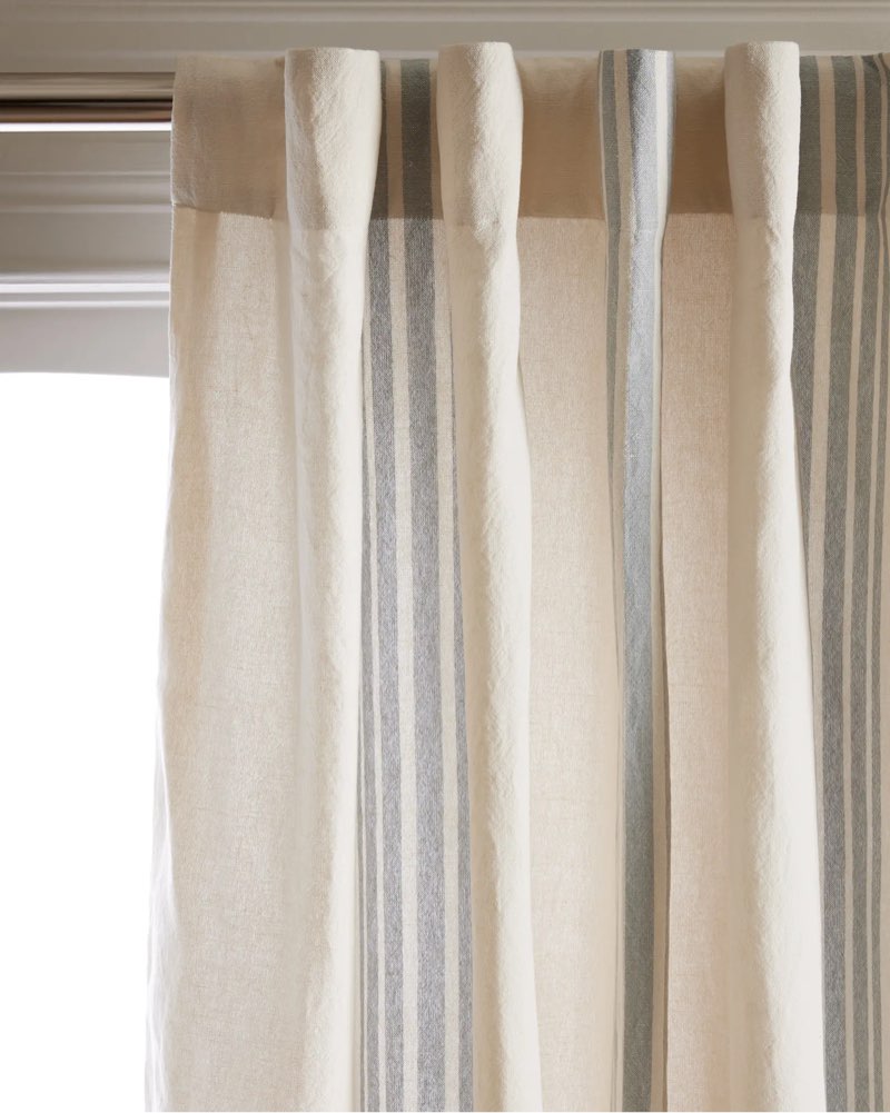 coastal stripe linen cotton curtain - single panel 48”x96”