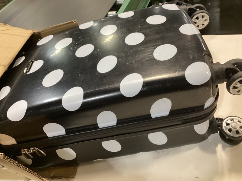 Condition photo showing As Is for Rockland Laguna Beach Hardside Spinner Wheel Luggage, Black Dot, Carry-On 20-Inch Carry-On 20-Inch Black Dot
