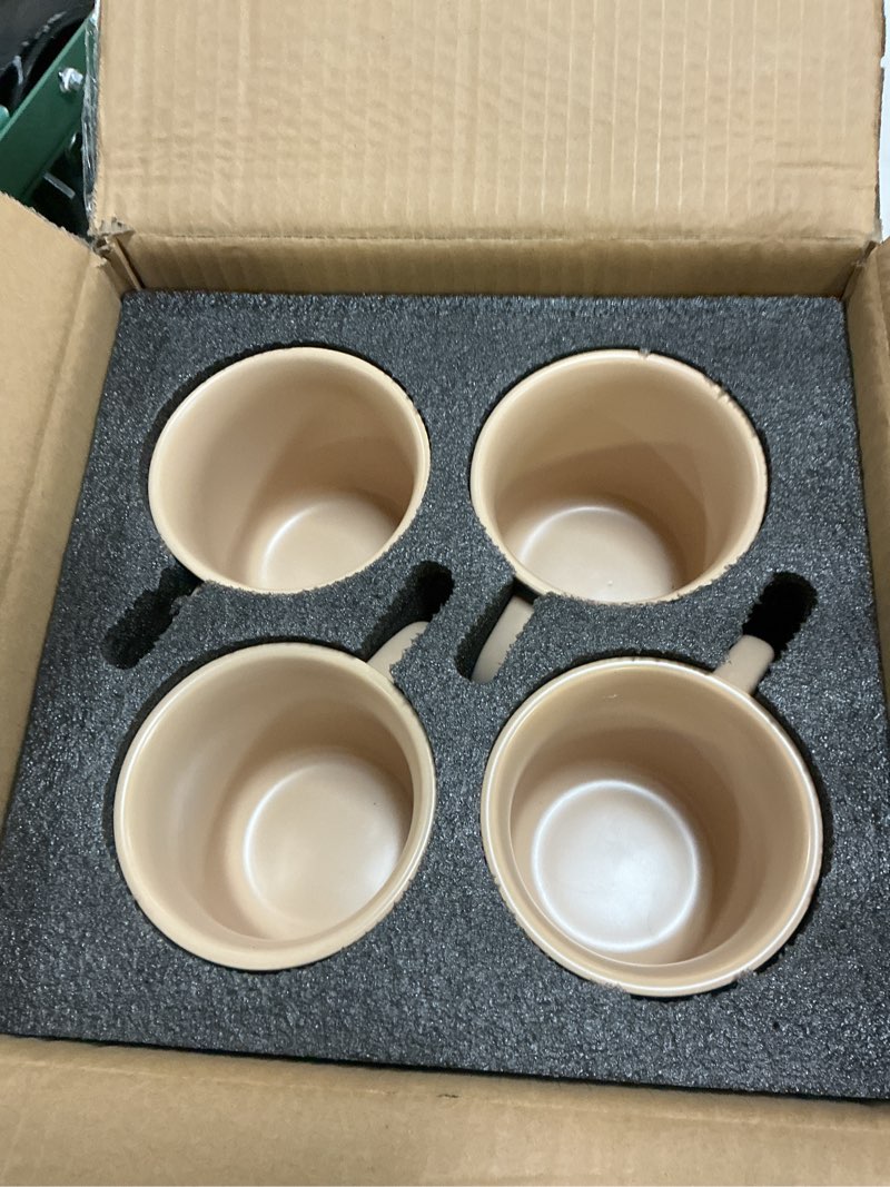 Condition photo showing New/Like New for gzg 18 oz coffee mugs set of 4, modern ceramic coffee cups set with handle, large coffee mugs for tea, latte, milk, cocoa, rustic matte glaze, microwave & dishwasher safe(warm sand) warm sand 4 pcs mug set