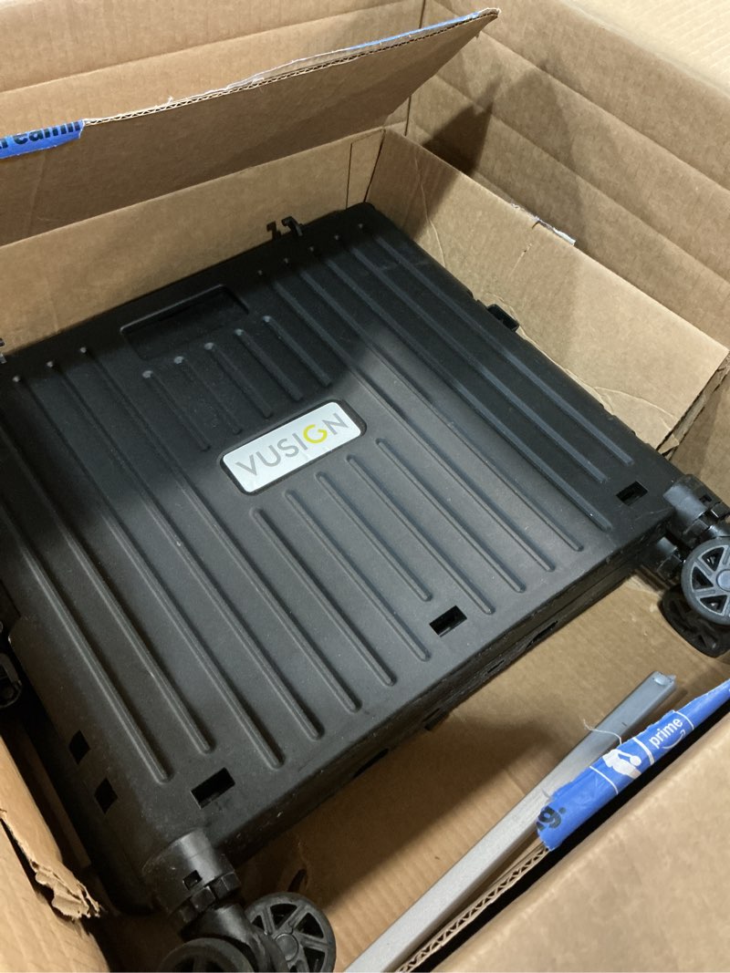 Condition photo showing As Is for Folding Utility Cart Portable Rolling Crate Handcart Shopping Trolley Collapsible Tool Box, with Lid, Basket on 4 Rotate Wheels, for Grocery, Office, Luggage, Teacher (Black)