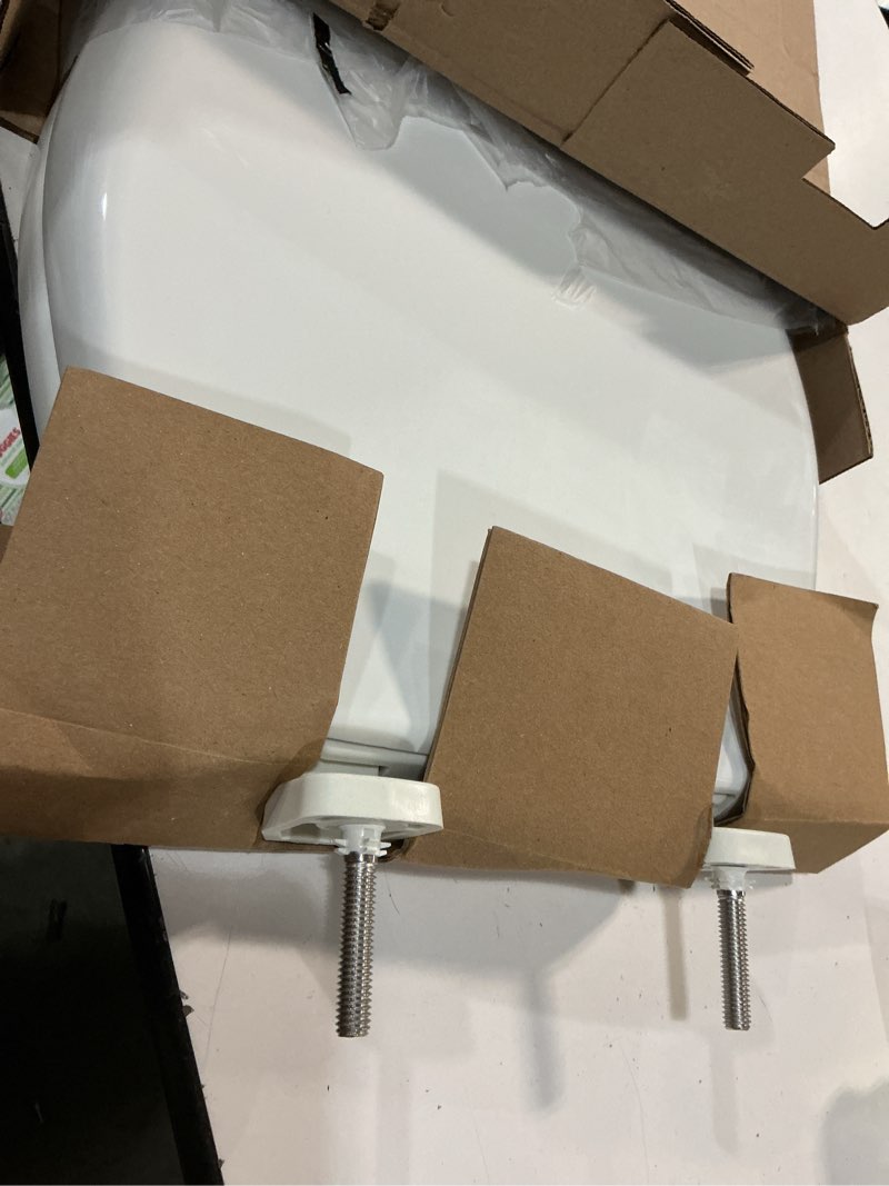 Condition photo showing As Is for bemis 790tdgsl commercial heavy duty closed front toilet seat with cover, industrial no slam seat with secure installation, made in usa, round, white white round toilet seat