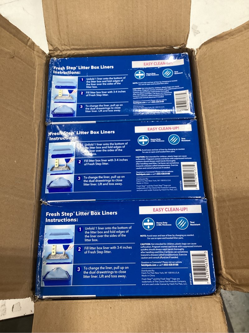 Condition photo showing New/Like New for fresh step jumbo drawstring cat litter box liners, scented heavy duty kitty litter bags for x-large oval or rectangle pans, helps contain mess for easy lift out cleanup, 36 x 19 in, 15 count - 12 pack jumbo - scented 15 count (pack of 12)