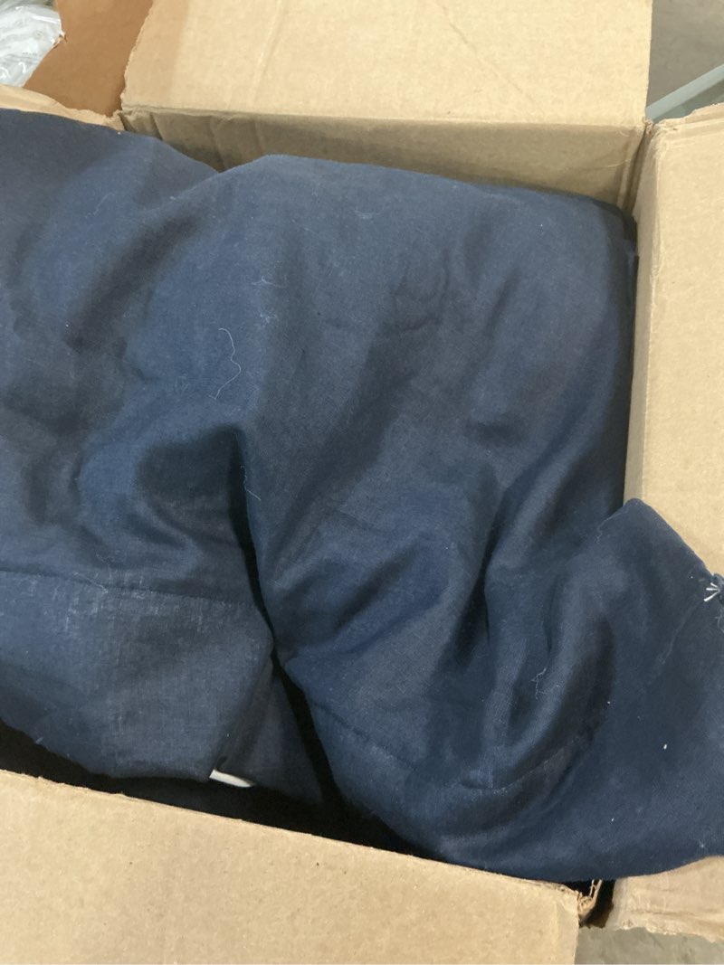 Condition photo showing As Is for european linen room darkening curtain - single panel, 96x96, navy