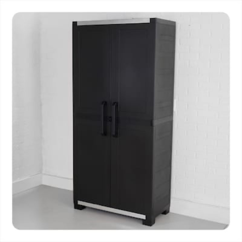 keter premium one 35-in w x 74-in h x 18.5-in d freestanding plastic garage cabinet in black