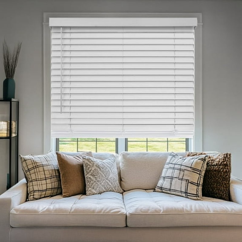 similar to 2-in  room darkening cordless faux wood blind white  wood-textured vinyl slats ideal for high humidity  room darkening; darkens without fully blocking light