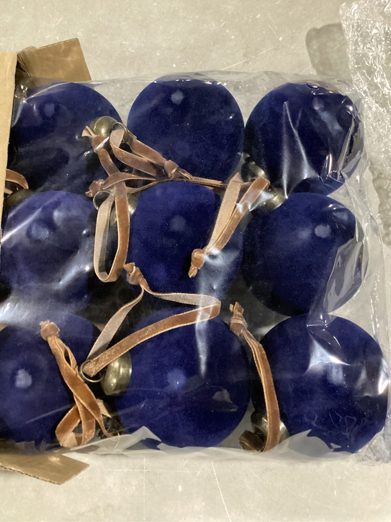 Condition photo showing Good Condition for Liliful 15 Pcs Velvet Christmas Balls Bulk Flocked Christmas Tree Ball Ornaments Plastic Xmas Decorative Hanging Ornaments(Navy Blue) Navy Blue 3.15 Inch
