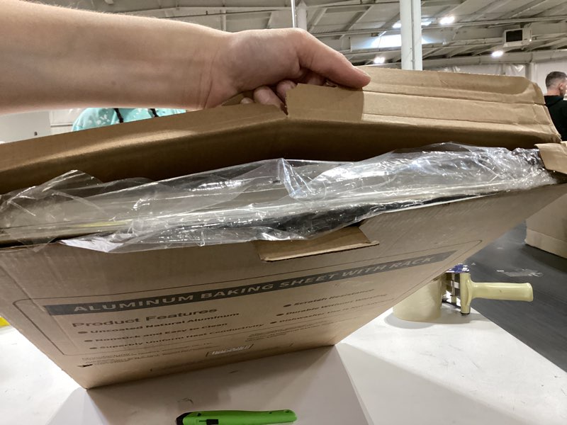 Condition photo showing Good Condition for 24 inch baking sheet pans with rack set, natural aluminum cookie sheet, extra large commercial quality baking sheet pan set, warp resistant nonstick thick cookie tray pans for baking, roasting