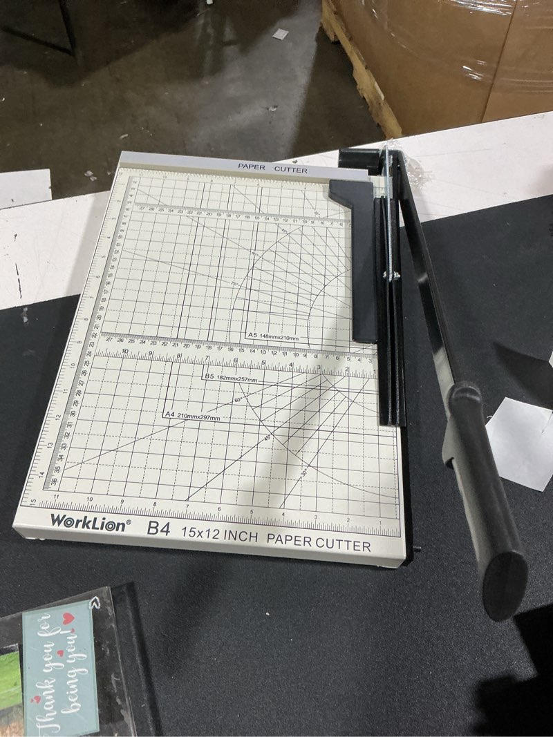 Condition photo showing Good Condition for guillotine paper cutter 18 inch - professional large paper heavy duty trimmer, steel base 12-sheet capacity for cardstock & photos, safety lock & self-sharpening blade for office, school, craft studio a3 white
