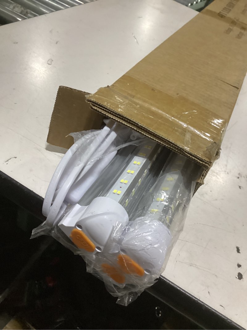 Condition photo showing As Is for xlnyuui led shop lights, 4ft led light 50w 6500k 7000lm daylight,led garage light,linkable clear cover integrated v-shape for garage warehouse workbench workshop(4-pack) 4ft 4pack