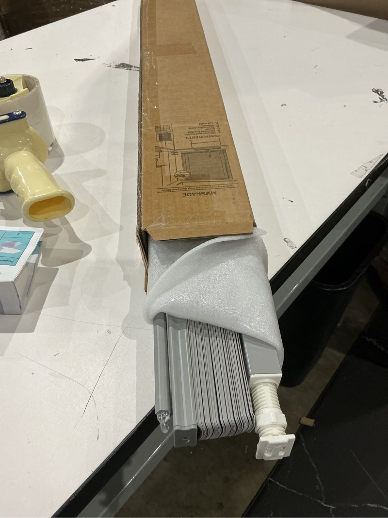 Condition photo showing Good Condition for myshade no-drill cordless horizontal mini blinds – 30.5" w x 64" h tool-free inside mount window blinds with 1" vinyl slats, light filtering & privacy, child & pet safe, gray cordless-gray 30.5"w x 64"h