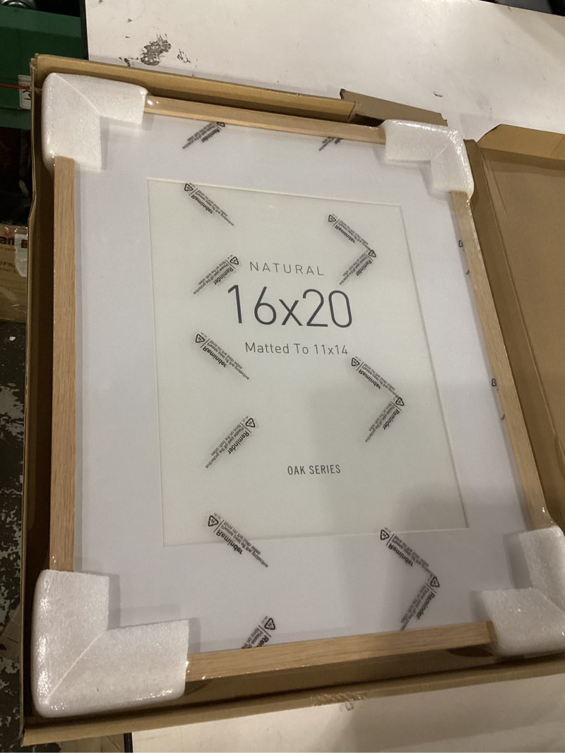 Condition photo showing New/Like New for minimalist 16x20 frames with mat for 11x14, natural solid oak wood 16x20 frame, lightweight for wall mounting(single, oak) 16"x20" - 1pk oak