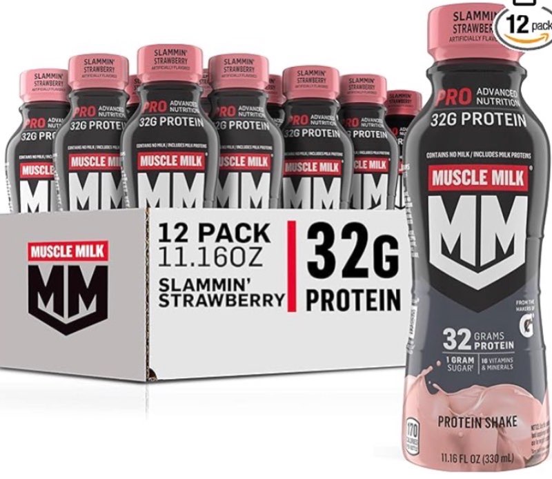 ((Exp/Jun/11/2026))Muscle Milk Pro Advanced Nutrition Protein Shake, Slammin' Strawberry, 11.16 Fl Oz (Pack of 12), 32g Protein, 1g Sugar, 16 Vitamins & Minerals, 5g Fiber