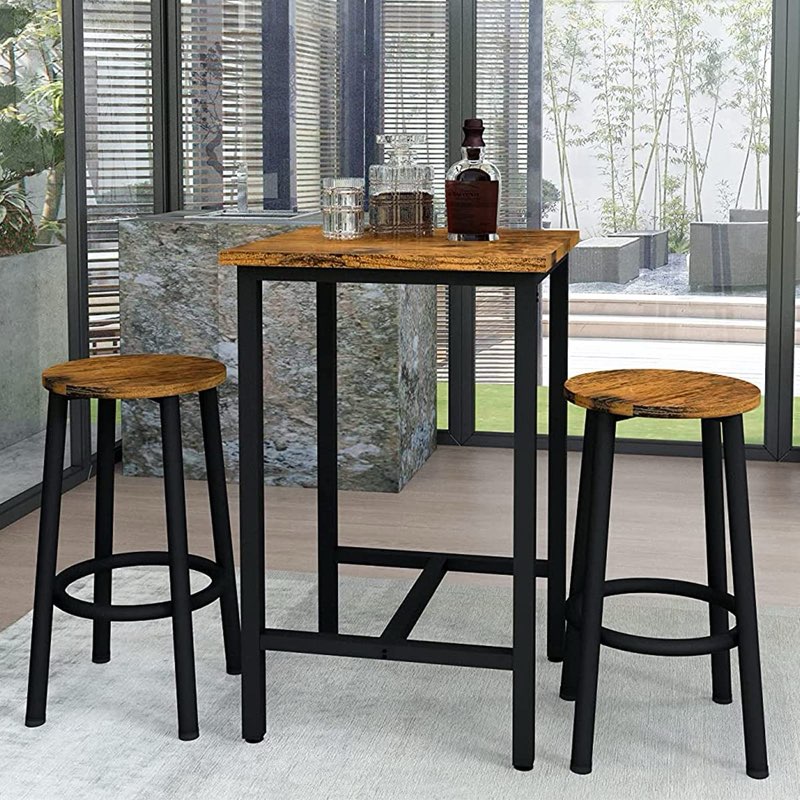3 Piece Pub Dining Set, Modern bar Table and Stools for 2 Kitchen Counter Height Wood Top Bistro Easy Assemble for Breakfast Nook Living Room Small Space Restaurant, 24”* (Similar to stock photo)