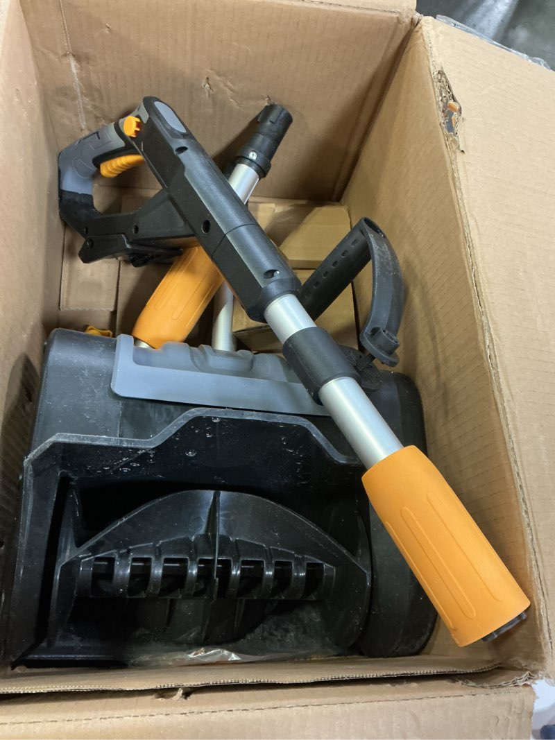 Condition photo showing As Is for cordless snow shovel compatible with dewalt 20v max battery, 11" electric snow blower w/ 20ft max throw & adjustable handle, snow thrower for driveway, deck, patio, steps(tool only) black (battery and charger not included)
