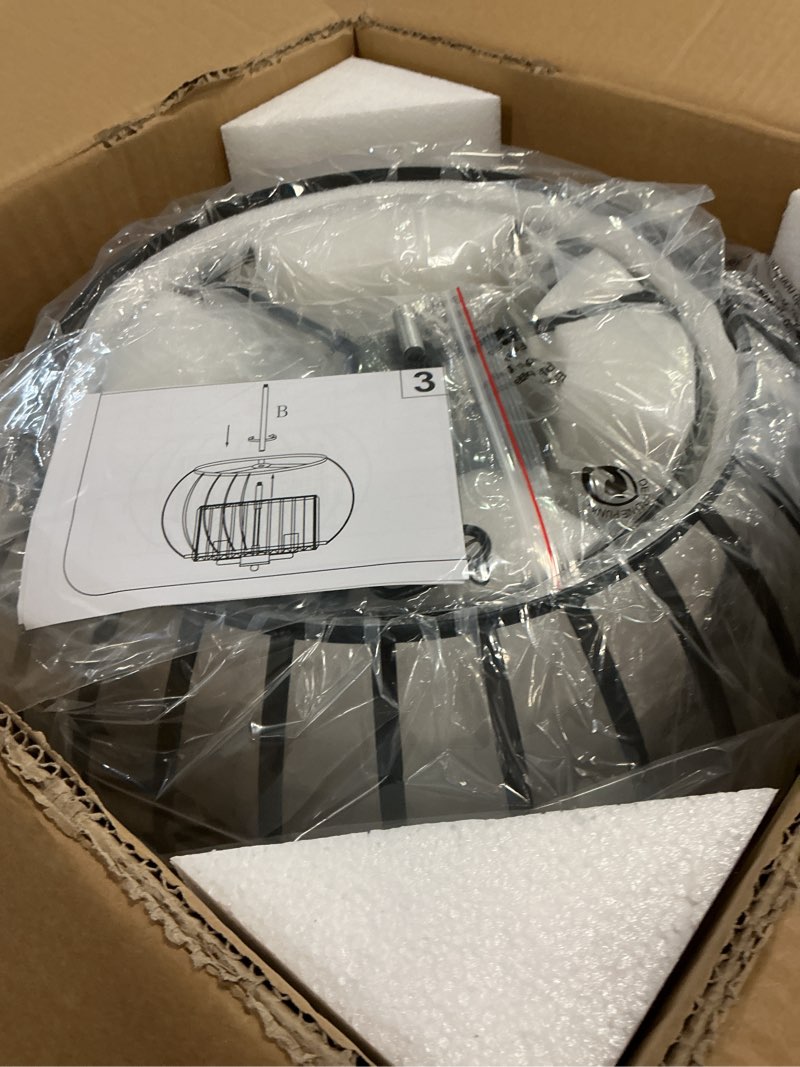 Condition photo showing New/Like New for SGLfarmty Black Chandeliers for Dining Room 4-Lights Modern Crystal Pendant Light with Metal Cage Hanging Lamps Industrial Farmhouse Ceiling Light Fixture for Kitchen Island,Adjustable Height