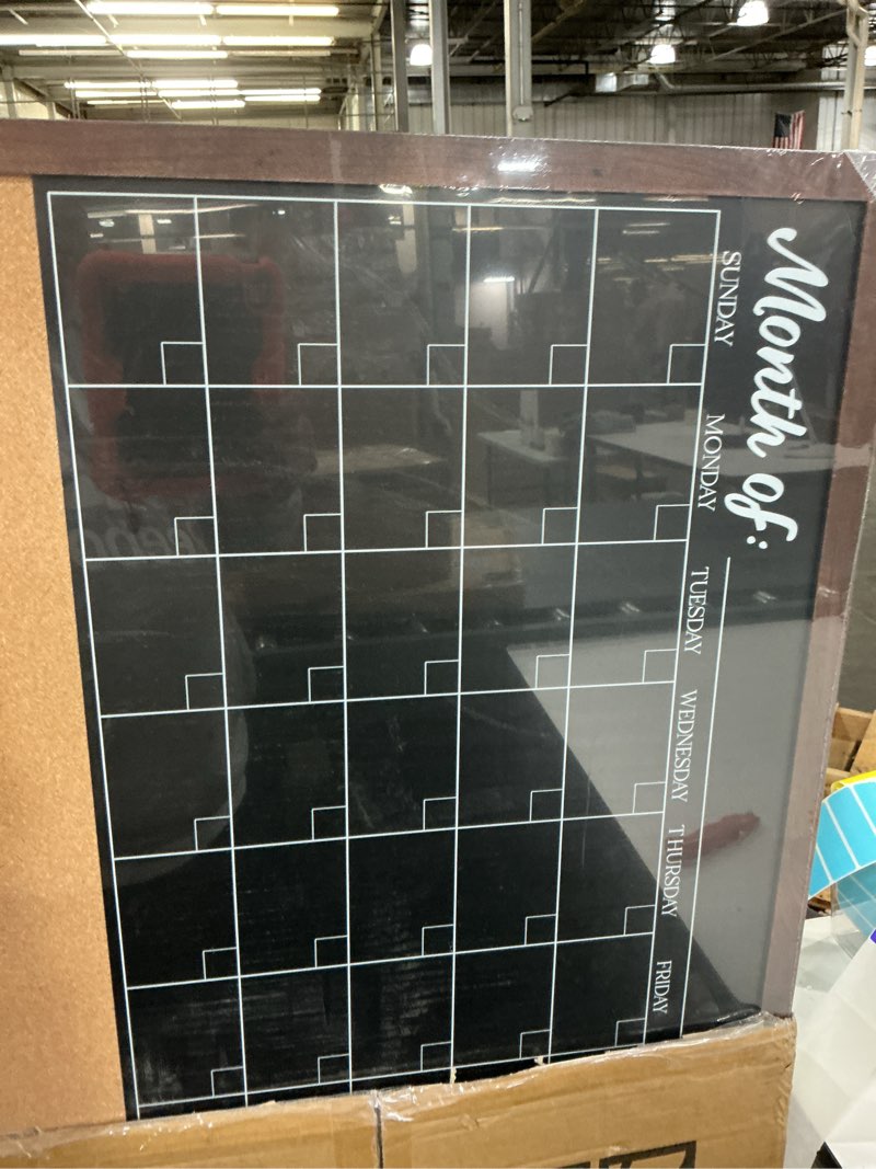 Condition photo showing New/Like New for 4 THOUGHT Chalkboard Calendar Corkboard Combo, 24" x 36" Large Bulletin Board Magnetic Calendar Chalkboard for Wall Combination Board Monthly Planner Rustic Brown Frame 4 Markers 8 Magnets 10 Pushpins 36"W x 24"H Chalkboard Combo