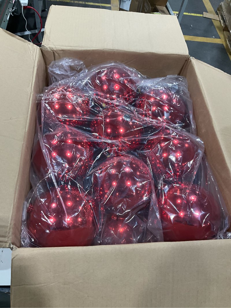 Condition photo showing New/Like New for 2 Sets Lighted Christmas Porch Decor, Giant Ball Garlands 6 ft with 18 Pcs 6" Large Xmas Ball 2 Pcs 20" Large Bows for New Year Party Decor Front Door Outdoor Indoor Tree Banister(Red)
