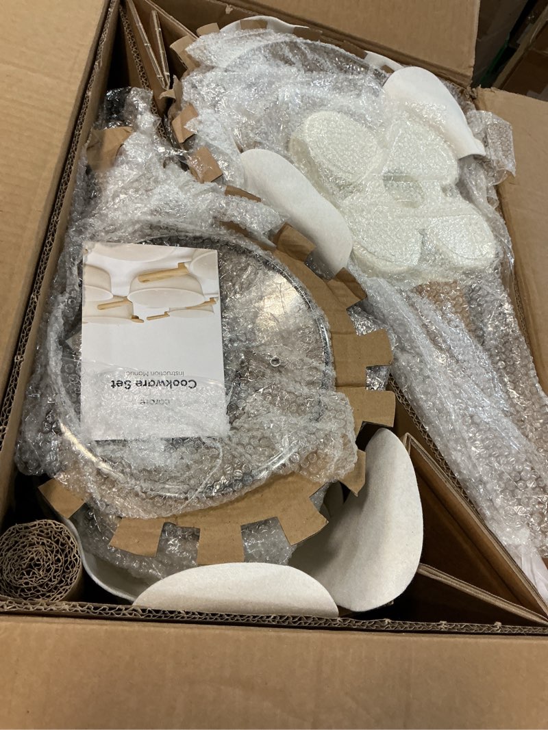 Condition photo showing New/Like New for carote 21pcs pots and pans set, nonstick cookware sets, white granite induction cookware non stick cooking set w/frying pans & saucepans(pfos, pfoa free)
