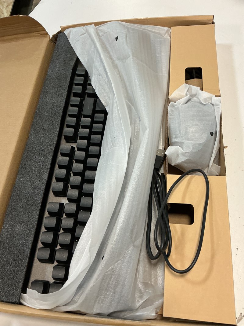 Condition photo showing Good Condition for AULA Keyboard, T102 104 Keys Gaming Keyboard and Mouse Combo with RGB Backlit Number Pad, All-Metal Panel Waterproof Light Up PC Keyboard,USB Wired Computer Keyboards Gaming for Win XP/7/8/10 PC Gamer Black Keycaps + Silver Panel