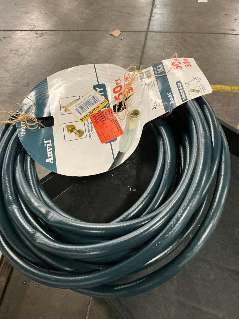 Condition photo showing As Is for 5/8 in. dia x 50 ft. standard duty green garden hose