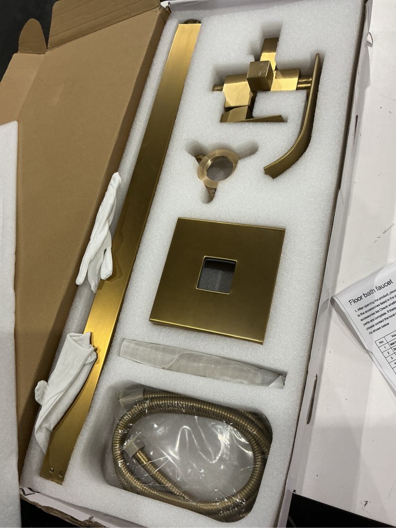 Condition photo showing Good Condition for waterfall freestanding bathtub faucet, floor mount bathroom tub filler shower faucets with handheld sprayer, brushed gold