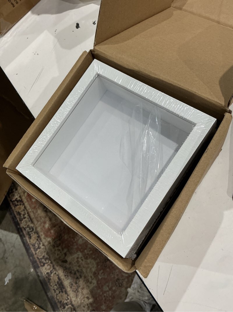 Condition photo showing Good Condition for 5x5 white small shadow box frame display case , display case box for memorabilia, medal, wedding memories, crafts, tickets and photos (2pcs-white, 5x5) 5x5 2pcs-white