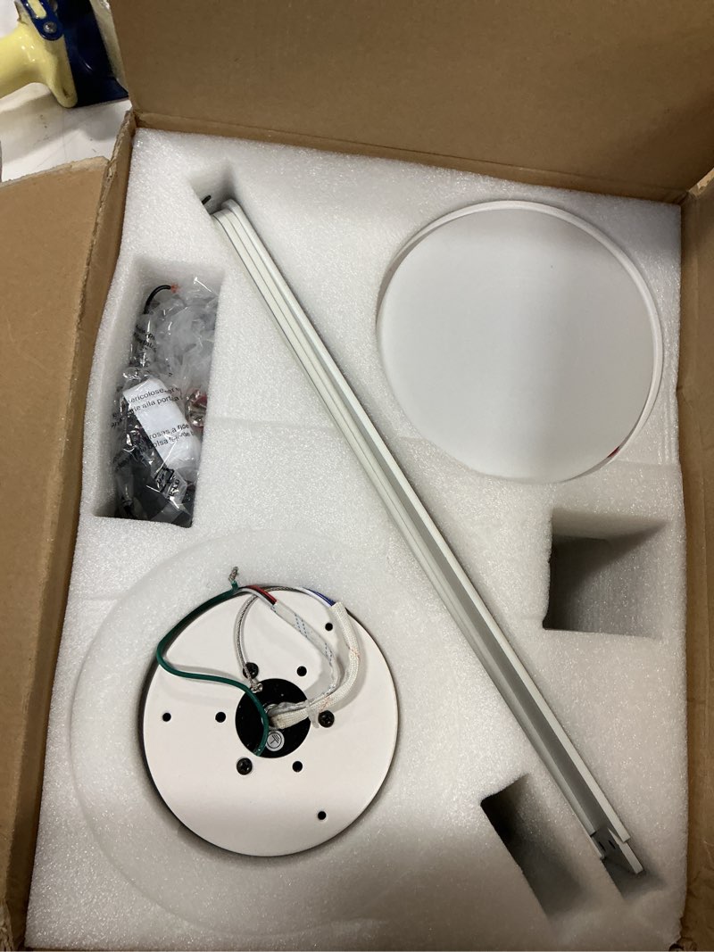 Condition photo showing Good Condition for Fanbulous 42 Inch Ceiling Fans with Lights and Remote,Indoor Modern Flush Mount Ceiling Fan with 3CCT 6-Speed Quiet DC Motor,White Small Low Profile Ceiling Fan for Bedroom Living Room Office White 42 inch