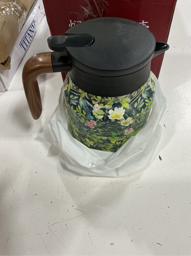 Condition photo showing Good Condition for vintage floral pattern tea pots – built-in infuser,vintage floral teapot with built in infuser stainless steel thermal carafe with lid for hot drinks,green(wooden handle,35oz)