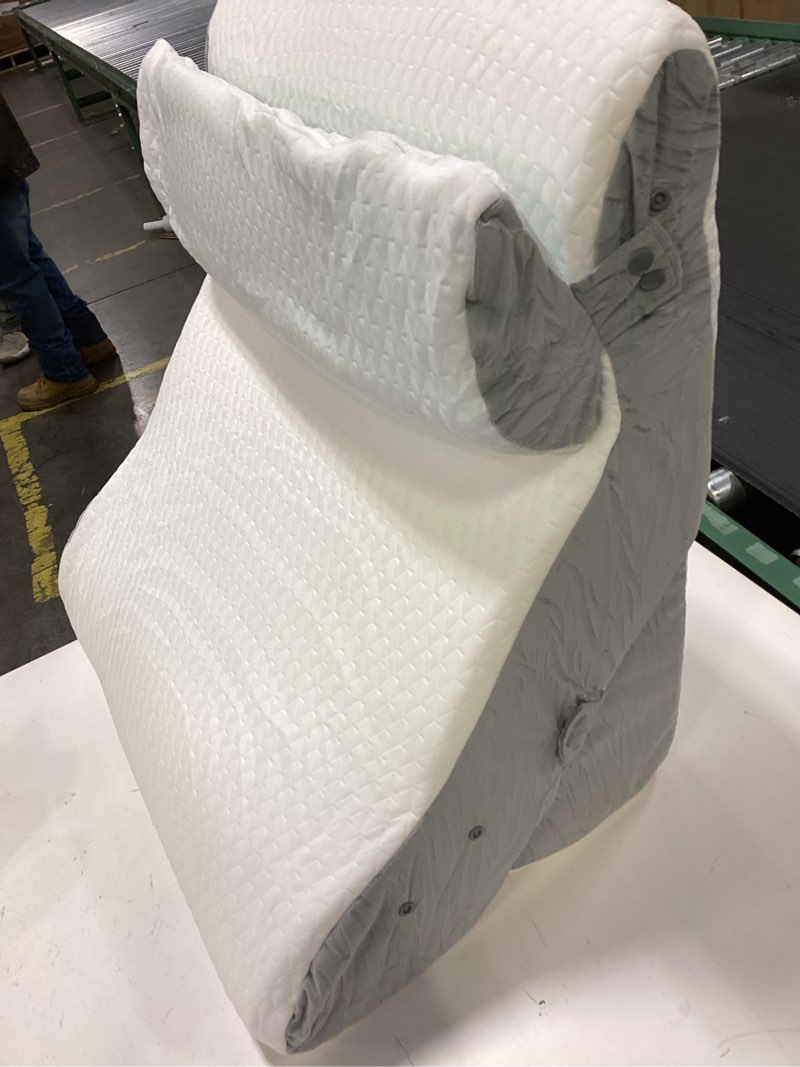 Condition photo showing As Is for Bedluxe Wedge Pillow Headboard, 3PCS Orthopedic Bed Wedge Pillows Set for After Surgery, Adjustable Pillow Wedge for Acid Reflux&Back Pain Relief, Sleeping, Back Pillow for Bed Sitting Up, White/Grey White/Grey Adjustable 9&12 Inch + 1 Head Pillow