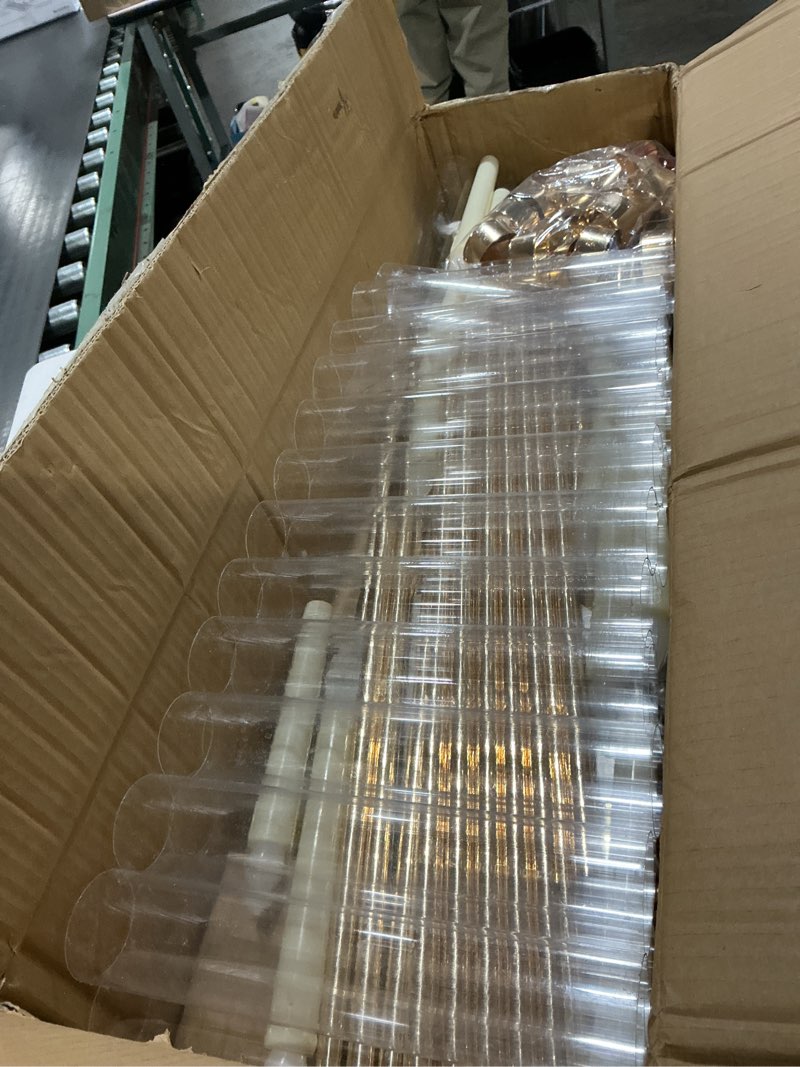 Condition photo showing As Is for Tandefio 4 Sets Acrylic Candelabra Centerpieces 46.5'' Tall Clear Candle Holders Pillar Taper Candlestick with Lampshades 6 Arm Floor Candelabra Stand for Wedding Christmas Ceremony Dinner Party