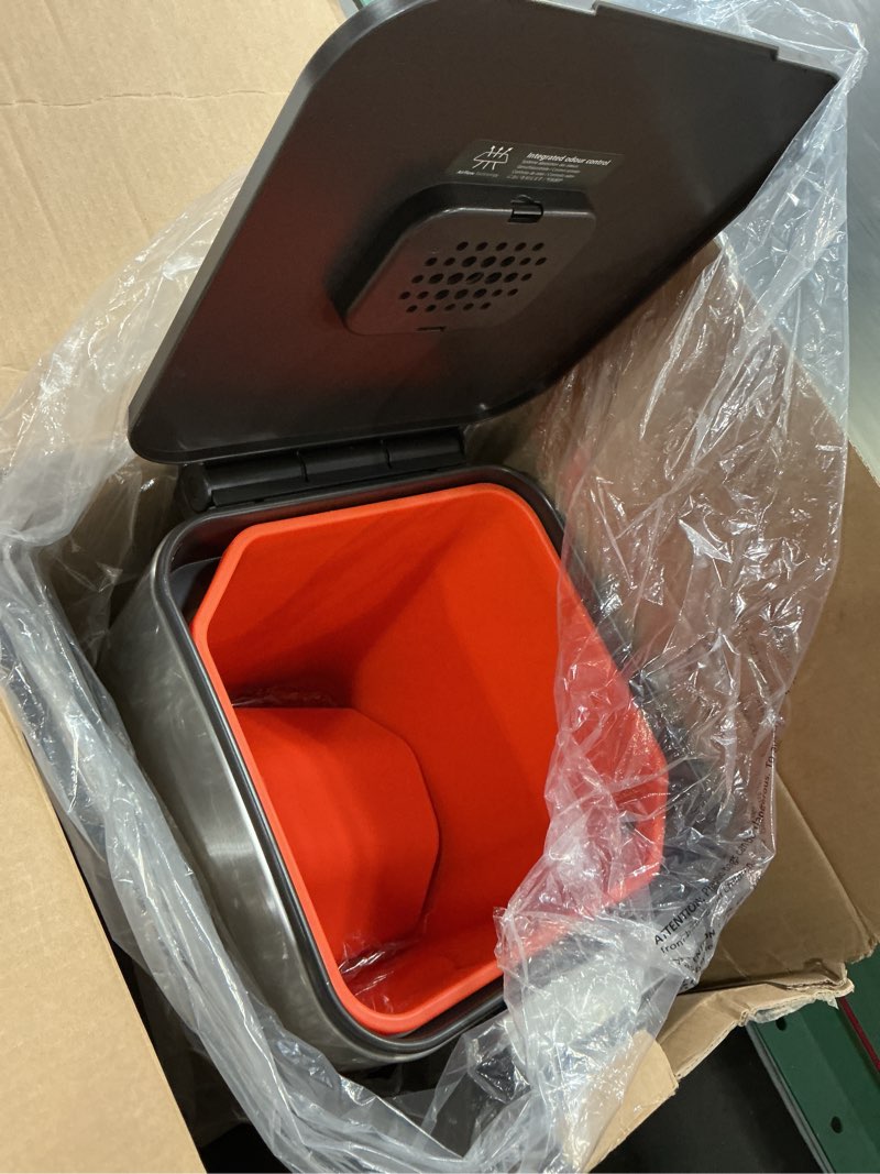Condition photo showing Good Condition for joseph joseph totem compact 10.5 gallon/40 litre waste separation and recycling kitchen bin with odour filter and removable food waste caddy, stainless steel stainless steel 40l