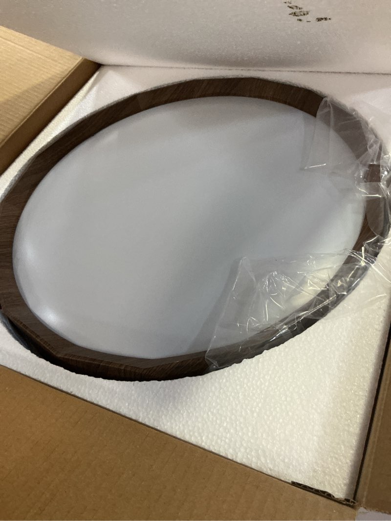 Condition photo showing Good Condition for anylove 15 inch led flush mount ceiling light fixture,3000k 4000k 5000k adjustable ceiling lights, farmhouse oak wood grain ceiling light for bedroom hallway bathroom kitchen 15 inch - walnut wood grain - 32w
