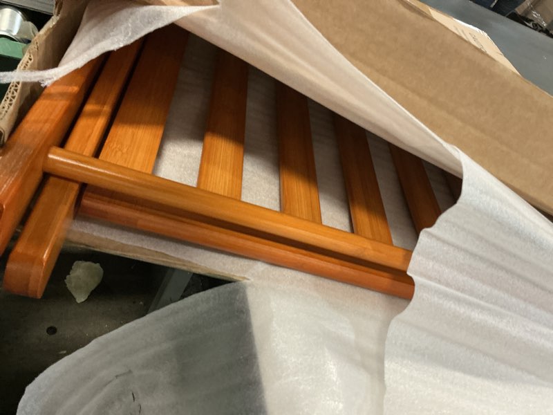 Condition photo showing Good Condition for Fully Assembled Bamboo Luggage Racks, Foldable Suitcase Stand with 5 Nylon Straps, Luggage Stand with Shoe Shelf Ideal for Guest Room, Bedroom, Hotel, Honey Oak Honey Oak-1pack