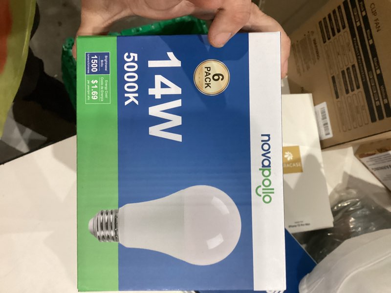 Condition photo showing New/Like New for LED Light Bulbs, A19 100 Watt Equivalent LED Bulbs, E26 Standard Base, Daylight White 5000K Energy Saving Lightbulbs, 14W 1500LM Non-Dimmable, 10,000 Hour Lifetime, 6-Pack 14w/5000k/1500lm 6PK